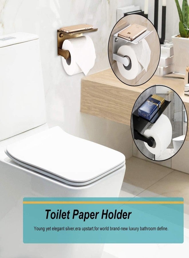 Eitonbu Toilet Paper Holder Toilet Paper Hanger with Mobile Phone Storage Shelf -Wall Mount (4# Golden) - Image 3