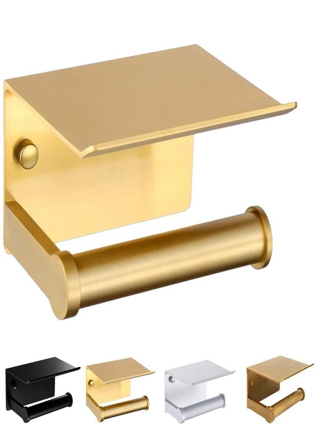 Eitonbu Toilet Paper Holder Toilet Paper Hanger with Mobile Phone Storage Shelf -Wall Mount (4# Golden) - Image 1