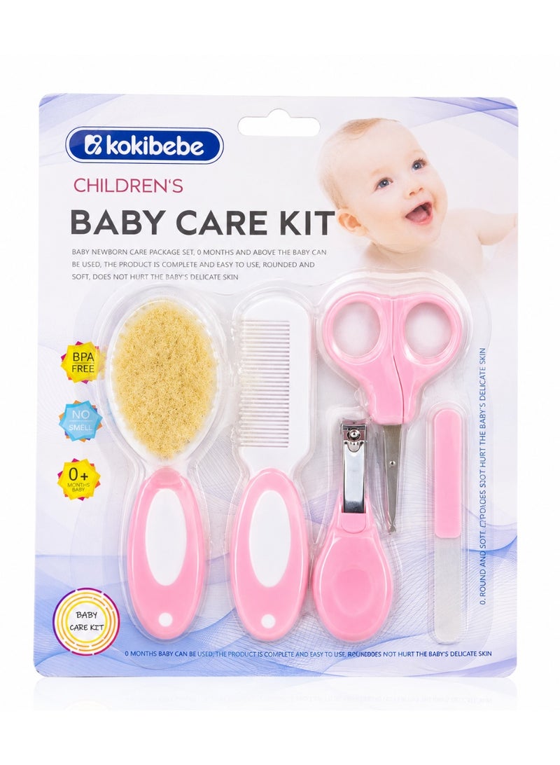 kokibebe' KOKIBEBE Newborn Baby Grooming Kit 5 Pieces with Brush, Comb & Nail Care Set, Pink, 0+ Months - Image 1