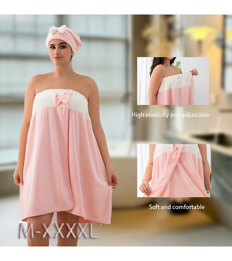 طقم رداء حمام قابل للتعديل كبير الحجم مكون من قطعتين مع قبعة أميرات، من مقاس M إلى XXL، باللون الأرجواني، وزن 350 جرامًا للمتر المربع، للاستخدام المنزلي والساونا والسفر. - Image 4