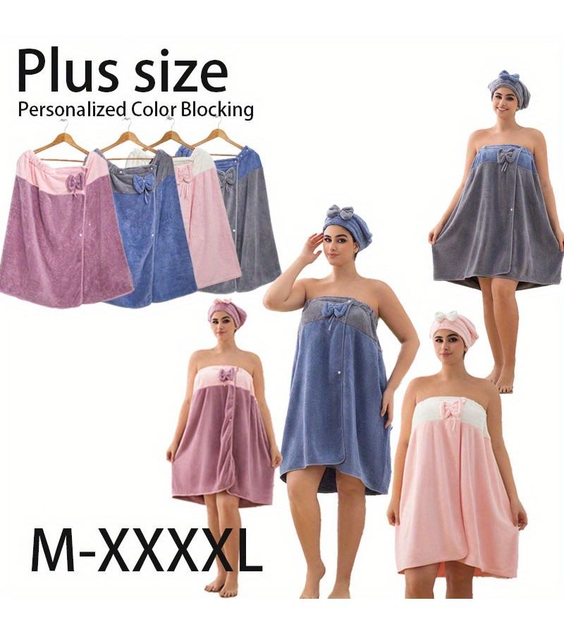 طقم رداء حمام قابل للتعديل كبير الحجم مكون من قطعتين مع قبعة أميرات، من مقاس M إلى XXL، باللون الأرجواني، وزن 350 جرامًا للمتر المربع، للاستخدام المنزلي والساونا والسفر. - Image 5
