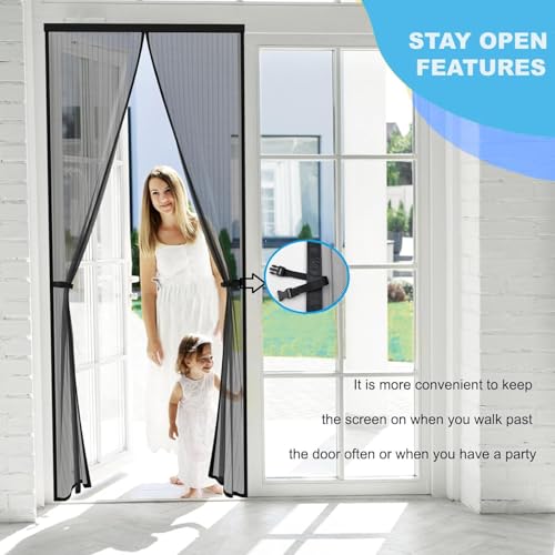 KARP Mosquito Net for Door – Heavy Duty Mesh Screen Door with Stay-Open Buckle, Auto Close Magnets, Hands-Free Entry, Easy Install, Pet & Kid Friendly for Home (120 X 220, Black) - Image 5