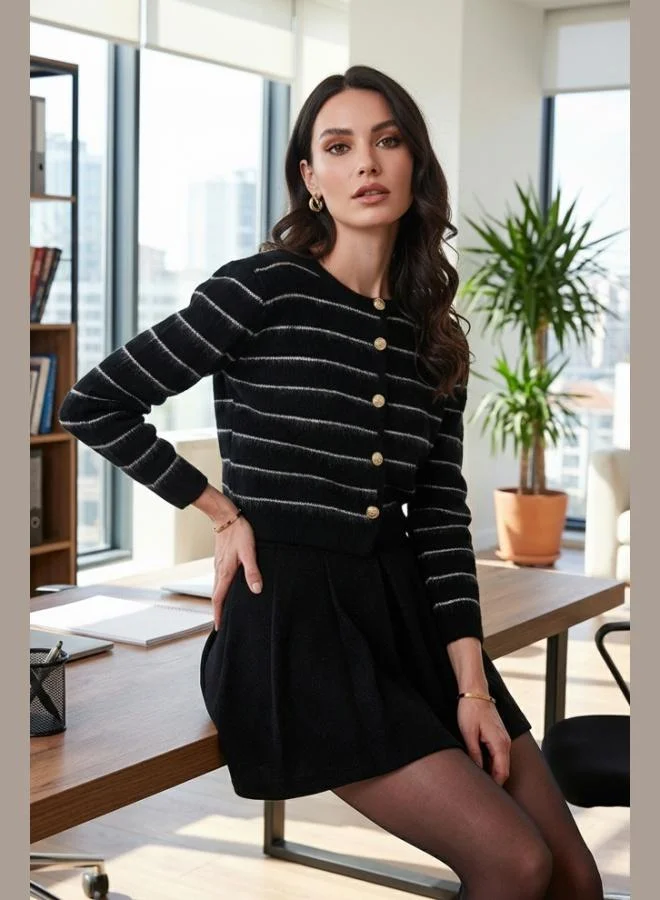 Lela Lela Standard Fit Striped Soft Texture Crop Knitwear Cardigan Women's CARDIGAN 4615551