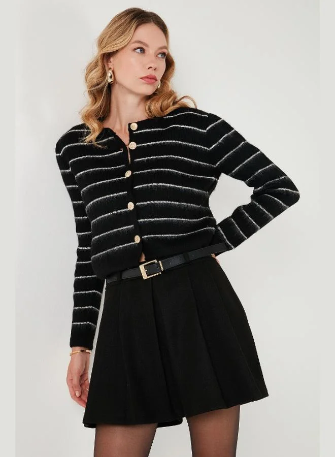 Lela Lela Standard Fit Striped Soft Texture Crop Knitwear Cardigan Women's CARDIGAN 4615551