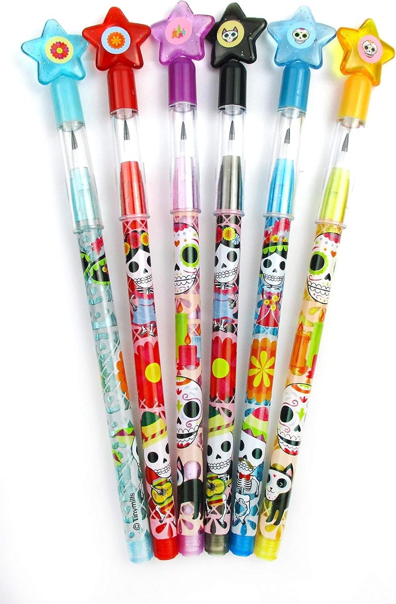 TINYMILLS 24 Pcs Day of the Dead Halloween Multi Point Stackable Pencil with Eraser for Halloween Party Favor Prize Carnival Goodie Bag Stuffers Pinata Fillers - Image 2