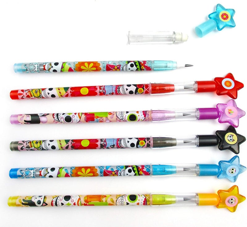 TINYMILLS 24 Pcs Day of the Dead Halloween Multi Point Stackable Pencil with Eraser for Halloween Party Favor Prize Carnival Goodie Bag Stuffers Pinata Fillers - Image 3