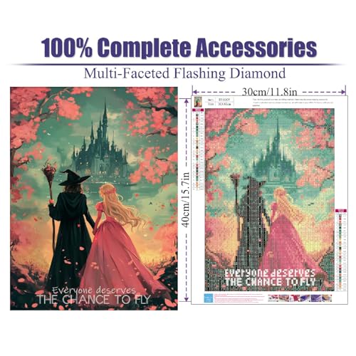 NEGEKFKX Witch Diamond Art Kits for Adults Beginners,Princess Diamond Painting Kits for Adults,5D Full Drill DIY Diamond Dot Gem Art Kit Wall Home Decor Arts Craft 12x16 inch - Image 4