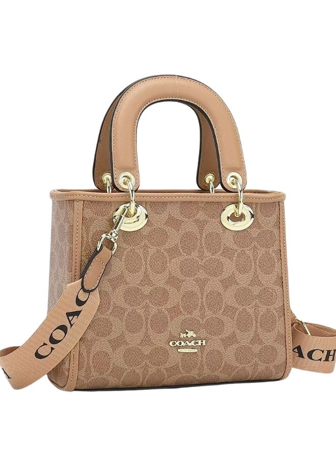 coachoutlet Coach Outlet Women's Signature Canvas Mini Tote Bag Stylish Handbag with Top Handles & Crossbody Strap Shoulder bag Tan Rust