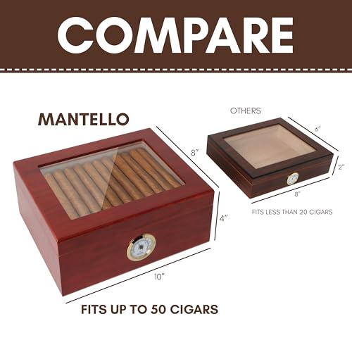 Mantello Cigars 25-50 Cigar Desktop Humidor Humidifier Royale Glasstop - Image 2