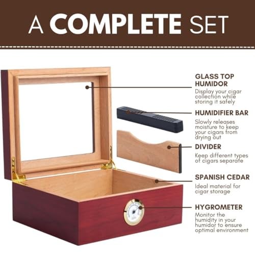 Mantello Cigars 25-50 Cigar Desktop Humidor Humidifier Royale Glasstop - Image 3