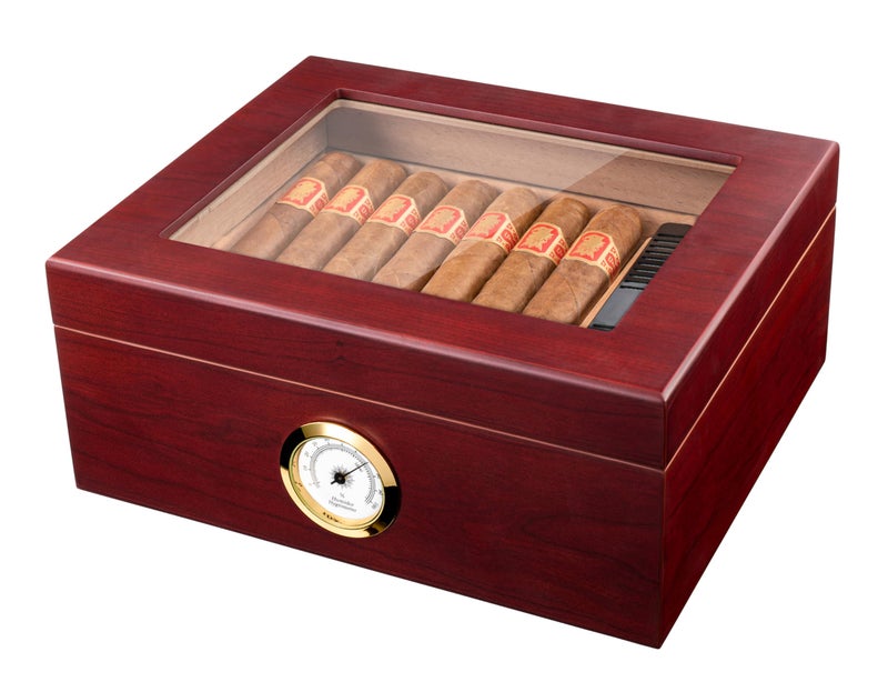 Mantello Cigars 25-50 Cigar Desktop Humidor Humidifier Royale Glasstop - Image 1