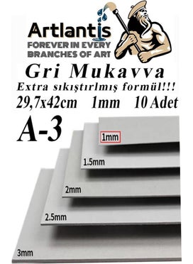 Artlantis A3 Cardboard Gray 1.0 mm 10 Pieces 1 Pack 29.7 x 42 cm A-3 Cardboard 1 0 mm Thick A-3 Cardboard  - Image 1