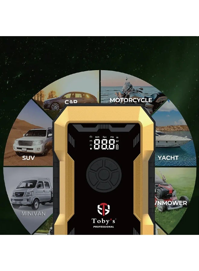 توبي جهاز تشغيل محرك السيارة توبي X21 مع ضاغط هواء، تيار ذروة 1500 أمبير، تيار بدء 360 أمبير، معزز بطارية 12 فولت، منفاخ إطارات محمول، شاشة رقمية، بنك طاقة USB، مناسب لسيارات البنزين حتى 5.0 لتر والديزل حتى 2.0 لتر، سيارات الدفع الرباعي، الدراجات النارية، الشاحنات، طقم نفخ إطارات للطوارئ. - Image 2