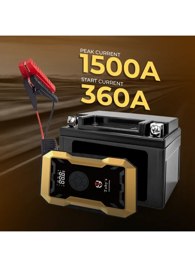 توبي جهاز تشغيل محرك السيارة توبي X21 مع ضاغط هواء، تيار ذروة 1500 أمبير، تيار بدء 360 أمبير، معزز بطارية 12 فولت، منفاخ إطارات محمول، شاشة رقمية، بنك طاقة USB، مناسب لسيارات البنزين حتى 5.0 لتر والديزل حتى 2.0 لتر، سيارات الدفع الرباعي، الدراجات النارية، الشاحنات، طقم نفخ إطارات للطوارئ. - Image 3