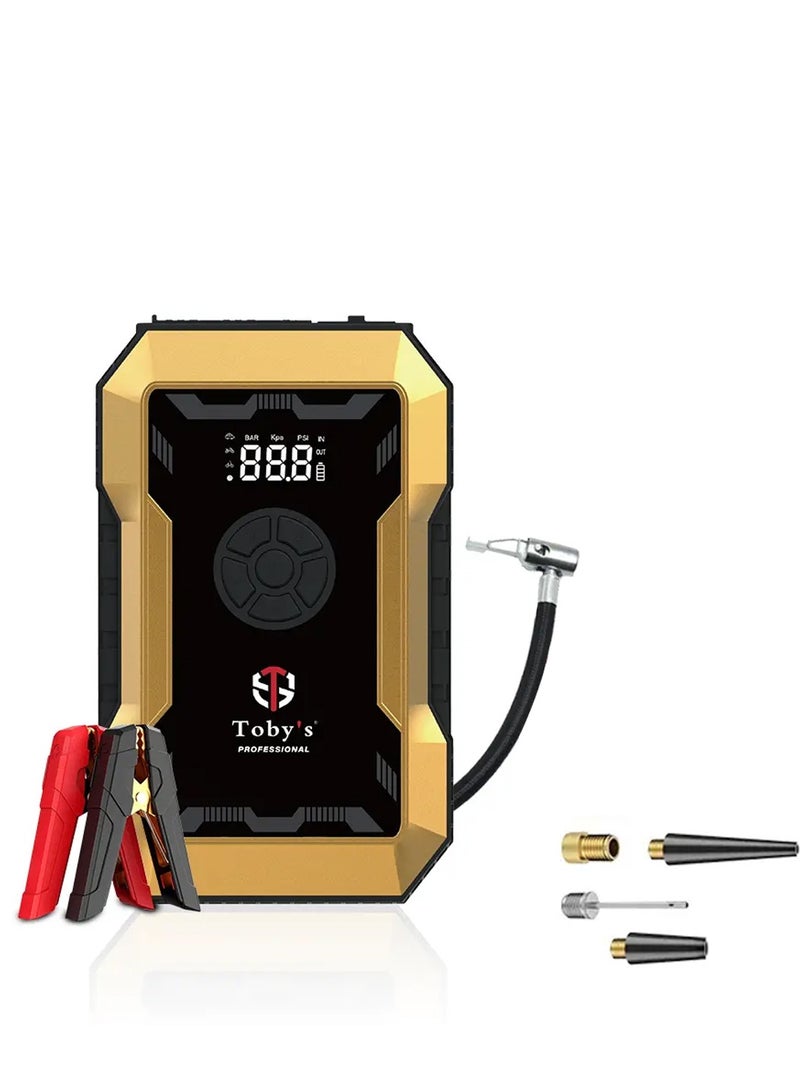 توبي جهاز تشغيل محرك السيارة توبي X21 مع ضاغط هواء، تيار ذروة 1500 أمبير، تيار بدء 360 أمبير، معزز بطارية 12 فولت، منفاخ إطارات محمول، شاشة رقمية، بنك طاقة USB، مناسب لسيارات البنزين حتى 5.0 لتر والديزل حتى 2.0 لتر، سيارات الدفع الرباعي، الدراجات النارية، الشاحنات، طقم نفخ إطارات للطوارئ. - Image 1
