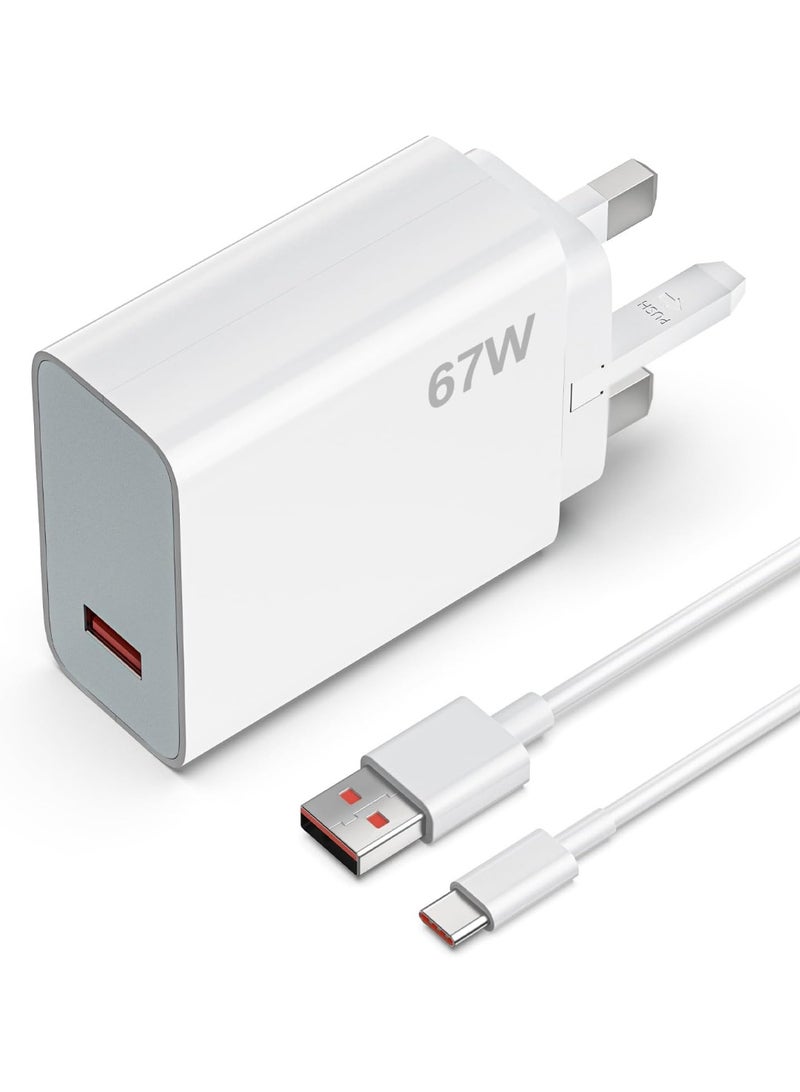 MUNTAQI 67W USB C Turbo Charger Plug with Fast Charging Cable | Type-C Power Adapter for Android Smartphones, Tablets, iPhone 15, MacBook Air, iPad, Samsung, Xiaomi, OnePlus | PD 3.0 GaN Wall Charger - Image 1