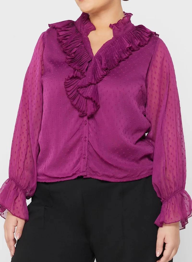 Ella Plus Printed Shirt With Ruffle Detail