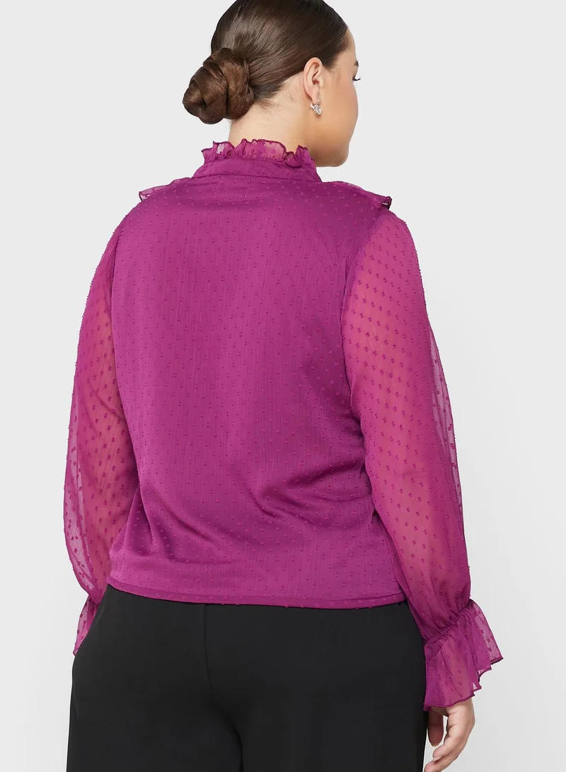 Ella Plus Printed Shirt With Ruffle Detail