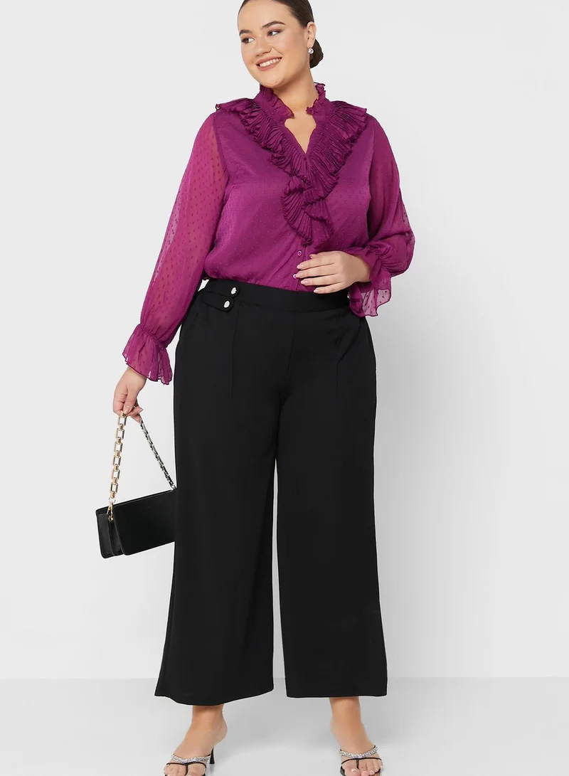 Ella Plus Printed Shirt With Ruffle Detail