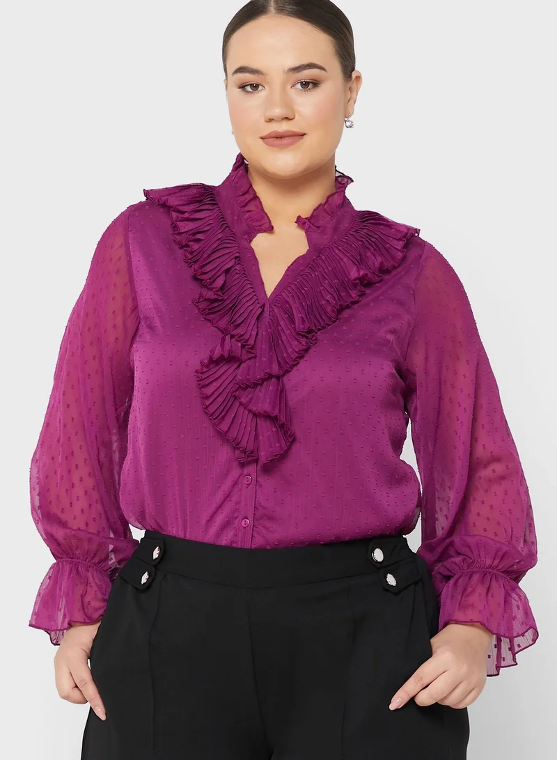 Ella Plus Printed Shirt With Ruffle Detail
