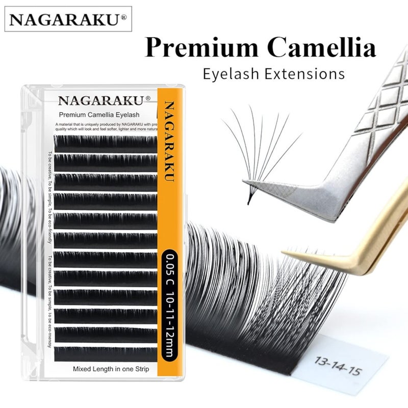 NAGARAKU Camellia Volume Eyelash Extension Mixed Length Premium Soft Natural Light Eyelashes Premade Fans Lashes 101214mix 005 C - Image 5