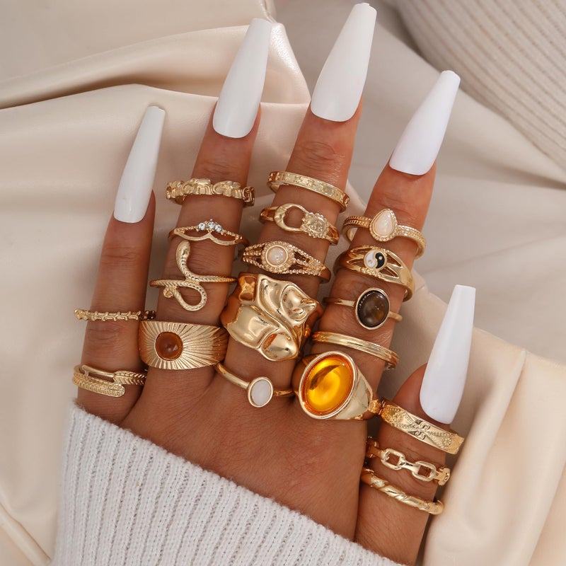 YEEZII 68 Pcs Gold Knuckle Rings Set for Women, Stackable Boho Joint Finger Midi Rings Silver Hollow Carved Crystal Stacking Ring Pack for Gift (Gold-42 pcs) - Image 4