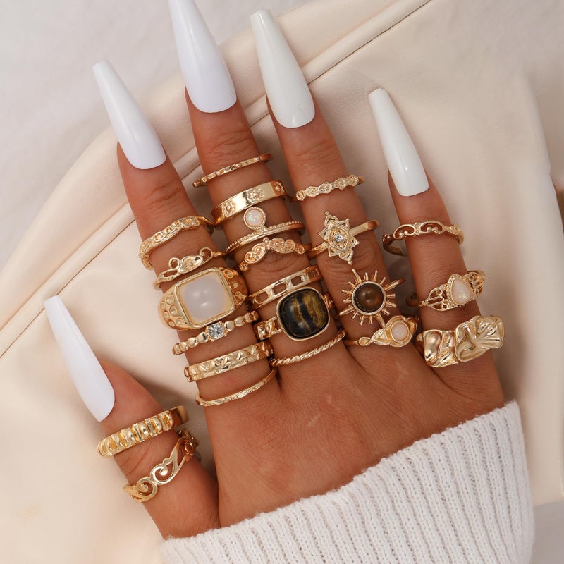 YEEZII 68 Pcs Gold Knuckle Rings Set for Women, Stackable Boho Joint Finger Midi Rings Silver Hollow Carved Crystal Stacking Ring Pack for Gift (Gold-42 pcs) - Image 5