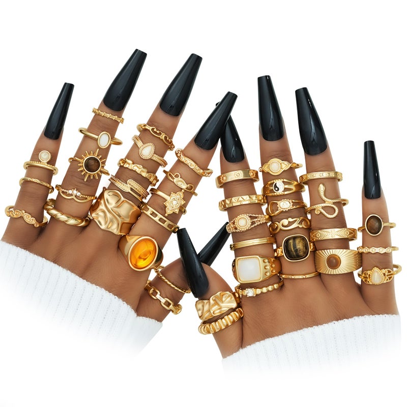 YEEZII 68 Pcs Gold Knuckle Rings Set for Women, Stackable Boho Joint Finger Midi Rings Silver Hollow Carved Crystal Stacking Ring Pack for Gift (Gold-42 pcs) - Image 1