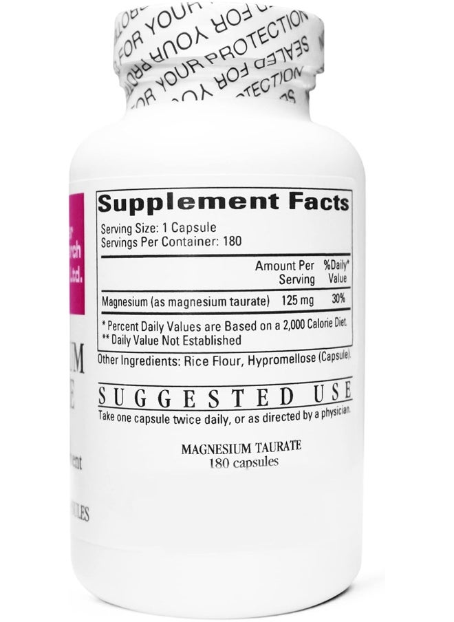 Cardiovascular Research - Cardiovascular Research Magnesium Taurate - 125 mg Elemental Magnesium - 180 Veggie Caps per Bottle - 2 Bottles (360 veg caps total) - Image 1