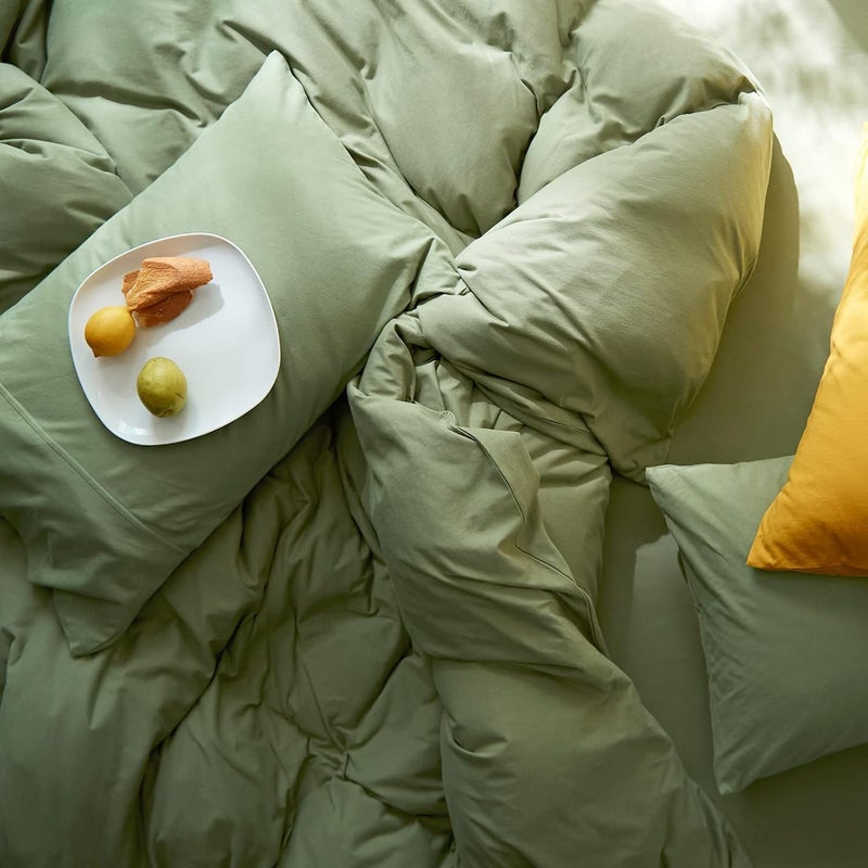 AMWAN Avocado Green Duvet Cover Twin XL Soft Jersey Knit Cotton Bedding Sets 3 Piece Twin XL Duvet Cover Solid Green Comforter Cover 1 Duvet Cover with 2 Pillow Shams Knitted Cotton Duvet Cover Sets - Image 3