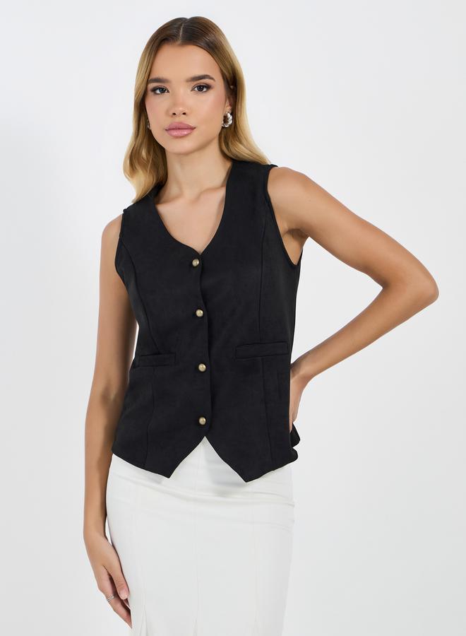 Styli Solid Suede Look Waistcoat  - Image 1