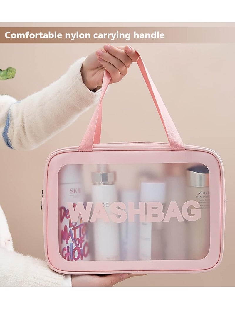 SYOSI Travel Toiletry Bag for Women Matte Translucent Toiletry Bag with Handy Handle Makeup Cosmetic Organizer Bag for Travel Toiletries Accessories Pink - Image 2