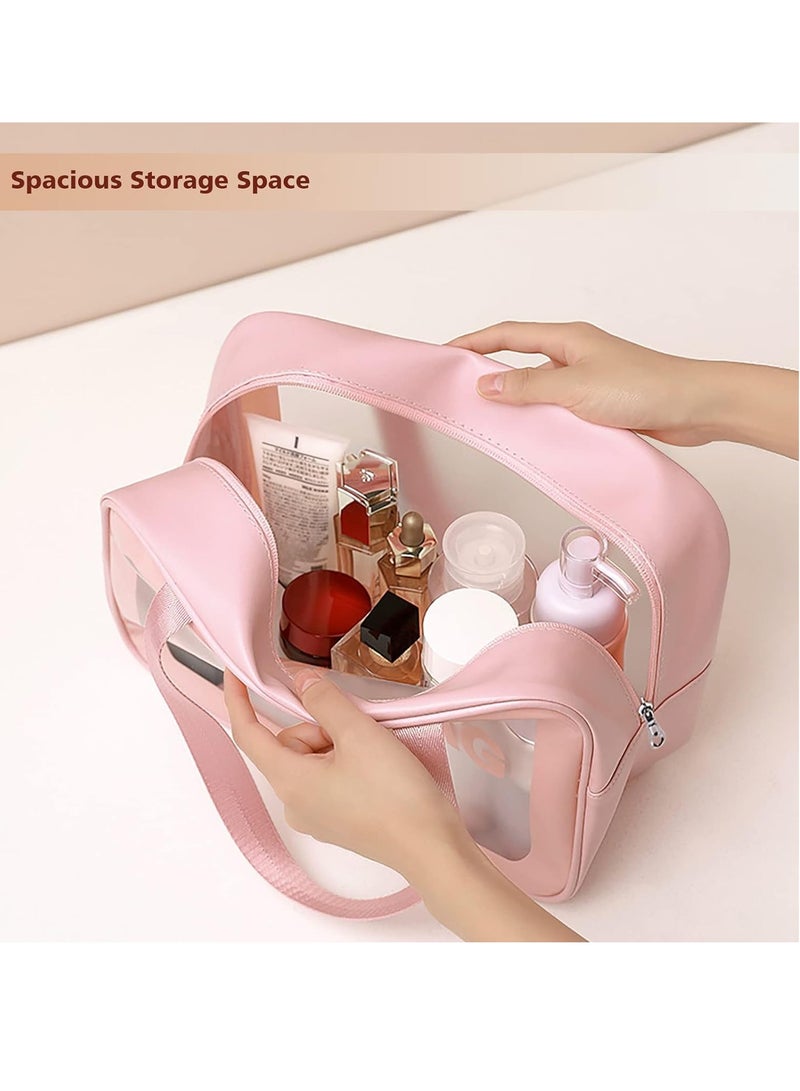 SYOSI Travel Toiletry Bag for Women Matte Translucent Toiletry Bag with Handy Handle Makeup Cosmetic Organizer Bag for Travel Toiletries Accessories Pink - Image 3