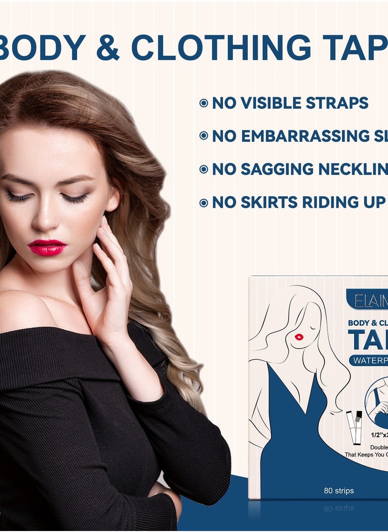 Elaimei Invisible anti-exposure stickers double-sided tape V-neck skirt shirt fixed transparent stickers double-sided suspender stickers (80 pieces)  - Image 3