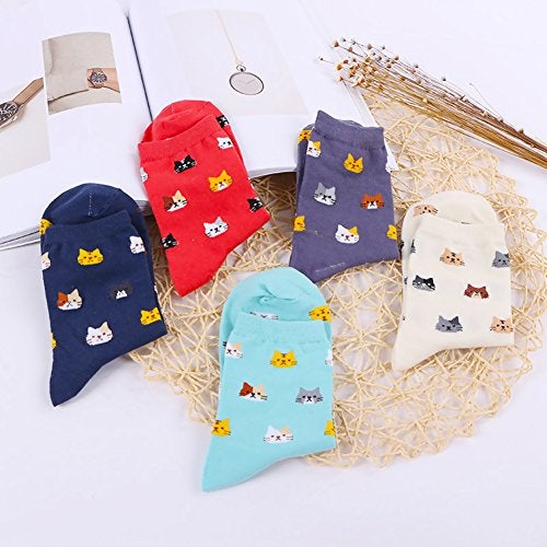Chalier Womens Funny Socks Cozy Cute Printed Patterned Fun Sock Novelty Cat Dog Socks for Women, Cute Cat Multicolor 01(5 Pairs) - Image 2