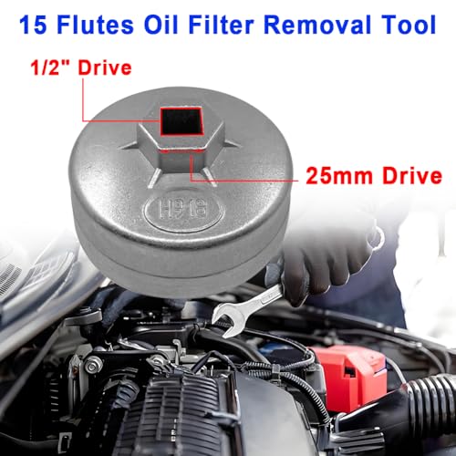 Cotonlake 74mm Oil Filter Wrench,15 Flutes Oil Filter Removal Tool Compatible with AC Delco PF63/PF64 Oil Filter, for Chrysler, GM, for Chevy Silverado 4.3L Equinox 1.5L Engine,918 Aluminum Alloy(1PC) - Image 3