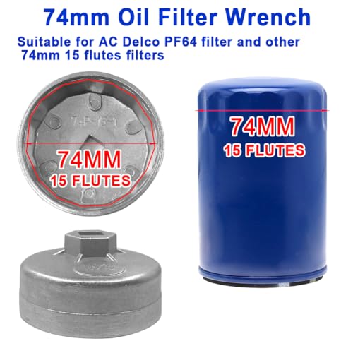 Cotonlake 74mm Oil Filter Wrench,15 Flutes Oil Filter Removal Tool Compatible with AC Delco PF63/PF64 Oil Filter, for Chrysler, GM, for Chevy Silverado 4.3L Equinox 1.5L Engine,918 Aluminum Alloy(1PC) - Image 2
