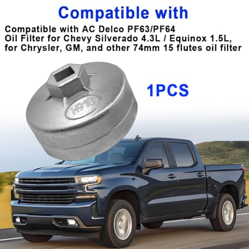 Cotonlake 74mm Oil Filter Wrench,15 Flutes Oil Filter Removal Tool Compatible with AC Delco PF63/PF64 Oil Filter, for Chrysler, GM, for Chevy Silverado 4.3L Equinox 1.5L Engine,918 Aluminum Alloy(1PC) - Image 4