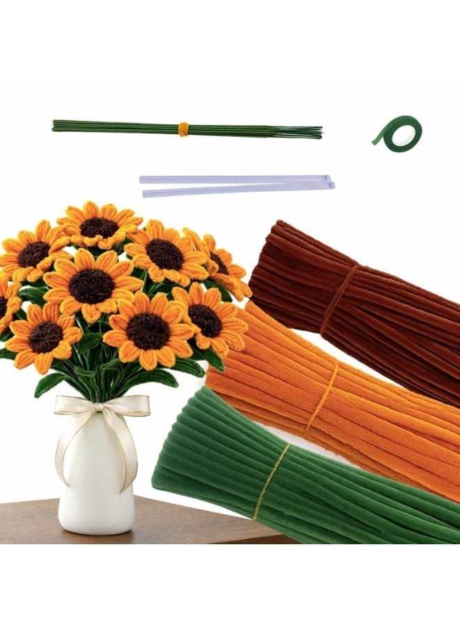 323pcs Sunflower Pipe Cleaners Kit, Chenille Stem Craft Set with Floral Wires, Glue Sticks, Stamens, Ribbon & Floral Tape - Image 1