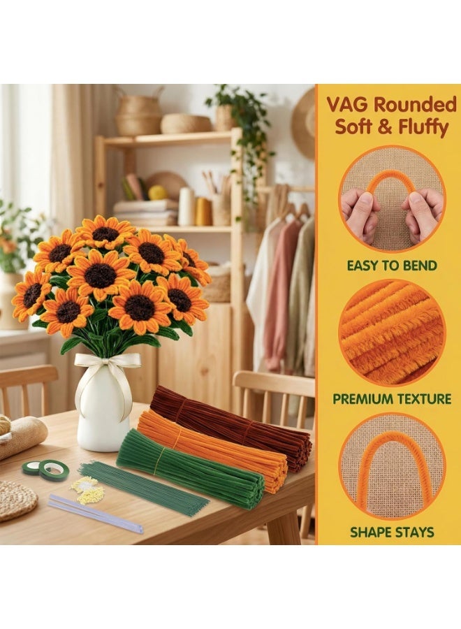 323pcs Sunflower Pipe Cleaners Kit, Chenille Stem Craft Set with Floral Wires, Glue Sticks, Stamens, Ribbon & Floral Tape - Image 2