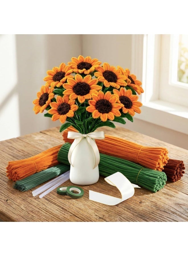 323pcs Sunflower Pipe Cleaners Kit, Chenille Stem Craft Set with Floral Wires, Glue Sticks, Stamens, Ribbon & Floral Tape - Image 4