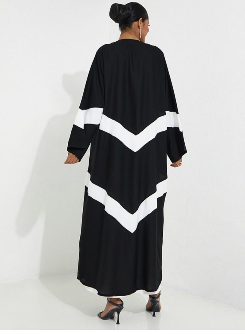 روزيت عباية عباية مفتوحة بتصميم خطوط بيضاء - Image 4