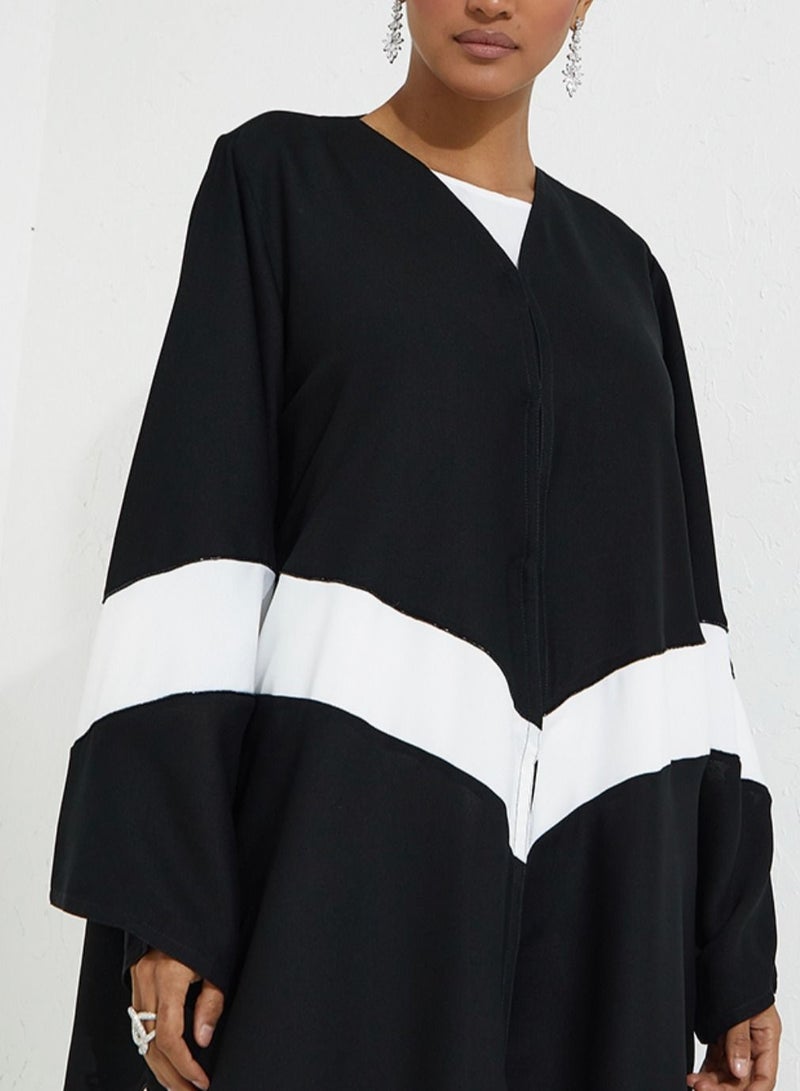 روزيت عباية عباية مفتوحة بتصميم خطوط بيضاء - Image 2