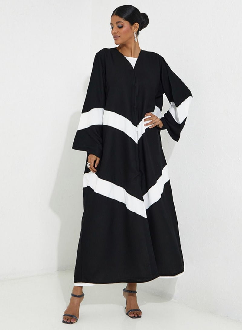 روزيت عباية عباية مفتوحة بتصميم خطوط بيضاء - Image 3