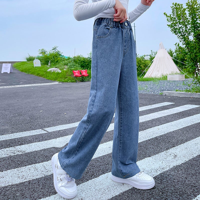 Girls' Jeans 2023 New Children'S Autumn Clothing Big Children'S Pants Girls' Big Children'S Autumn Straight Wide-Leg Pants - Image 4