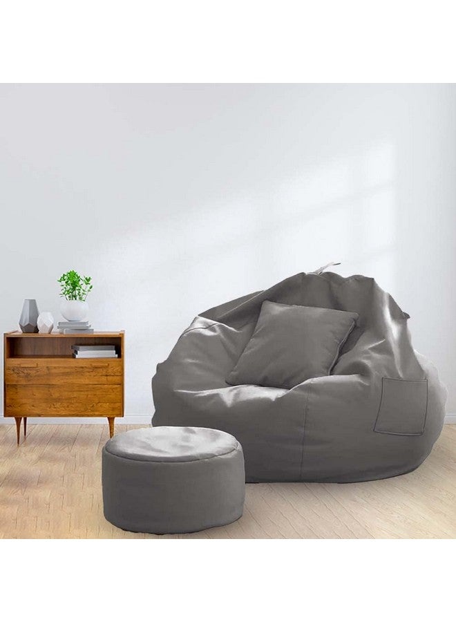 KAM'S LIEU Faux Leather Bean Bag Cover with Relaxing Footrest & Cushion Cover Only Color & Size- (Grey) - Image 1