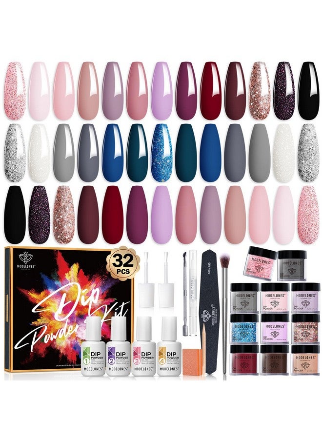 modelones 32 Pcs Dip Powder Nail Kit Starter 20 Colors Nude Pink Gray Dipping Powder Liquid Set Base&Top Activator For French Nail Art Salon Diy Kit Gift For Mom - Image 1