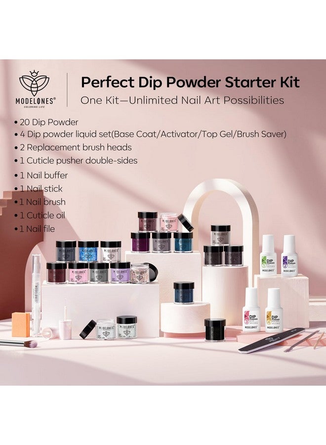 modelones 32 Pcs Dip Powder Nail Kit Starter 20 Colors Nude Pink Gray Dipping Powder Liquid Set Base&Top Activator For French Nail Art Salon Diy Kit Gift For Mom - Image 5