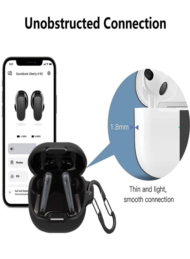 EasyBee [عبوة 2] غلاف easyBee متوافق مع غطاء شحن Soundcore Liberty 4 NC، مع 2 سلسلة مفاتيح و 2 حزام مضاد للفقد، مجموعة واقية رقيقة للغاية من السيليكون السائل الناعم - أسود أزرق - Image 5