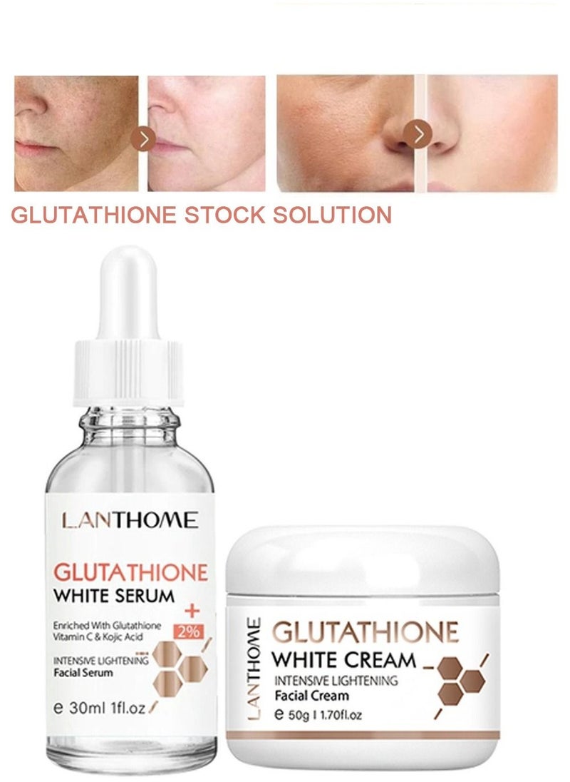 Lanthome Glutathione Kojic Acid Cream and Serum Brighting Dark Spots Acne Scars Intensively Hydrating Soothing Provide Elastic Youthful Skin Natural Skin Nourishing Resurfacing Fade Cream and Serum 50ml + 30ml  - Image 1